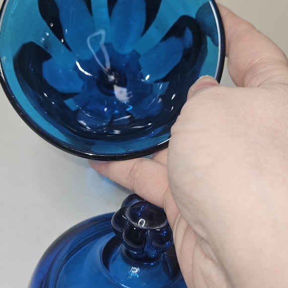 Viking Glass Epic Six Petal Covered Candy Dish Dark Aqua Blue Stunning - Picture 3 of 5